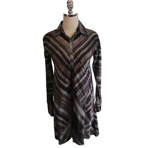 Peruvian Connection Geo Art To Wear Gray Shirt Dress Size 4 Women's Cotton Rayon